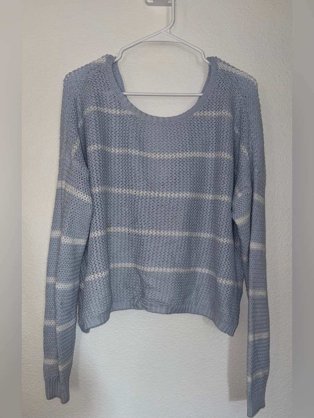 Hollister Sky Blue & White Striped Twist-Back Sweater Large